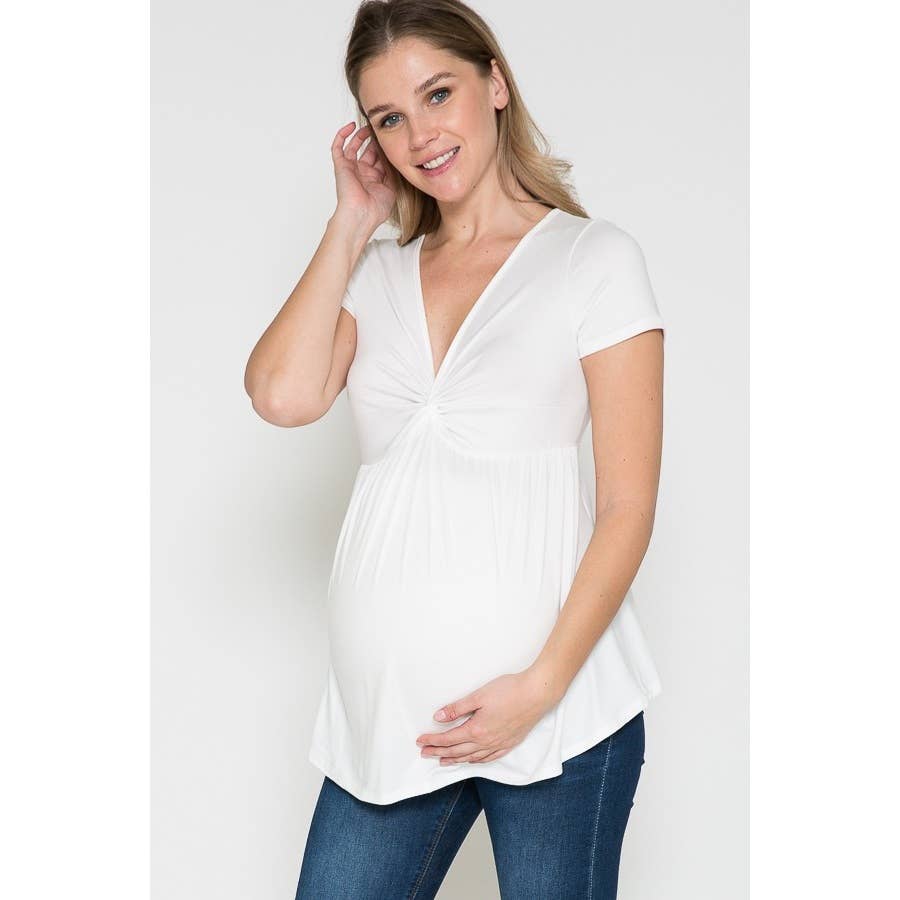 Maternity V-Neck Front Twist Solid Spring Basic Top