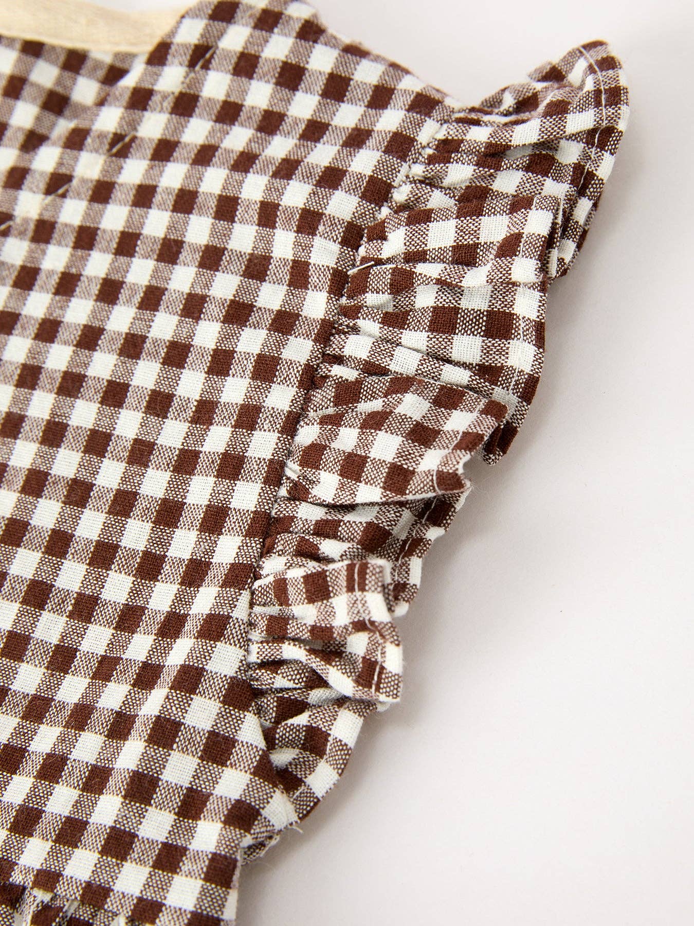 Gingham Baby Romper with Long Sleeve Puff Design