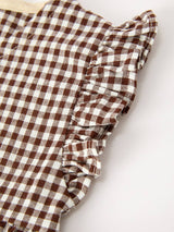 Gingham Baby Romper with Long Sleeve Puff Design