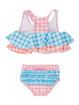 Girls Seaside Gingham Color Block Flounce Bikini