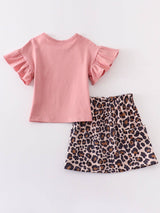 Pink "easter"leopard  skirt set