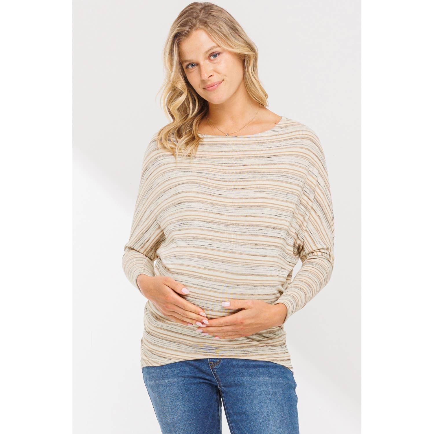 Striped Boatneck Long Sleeve Maternity Knit Top