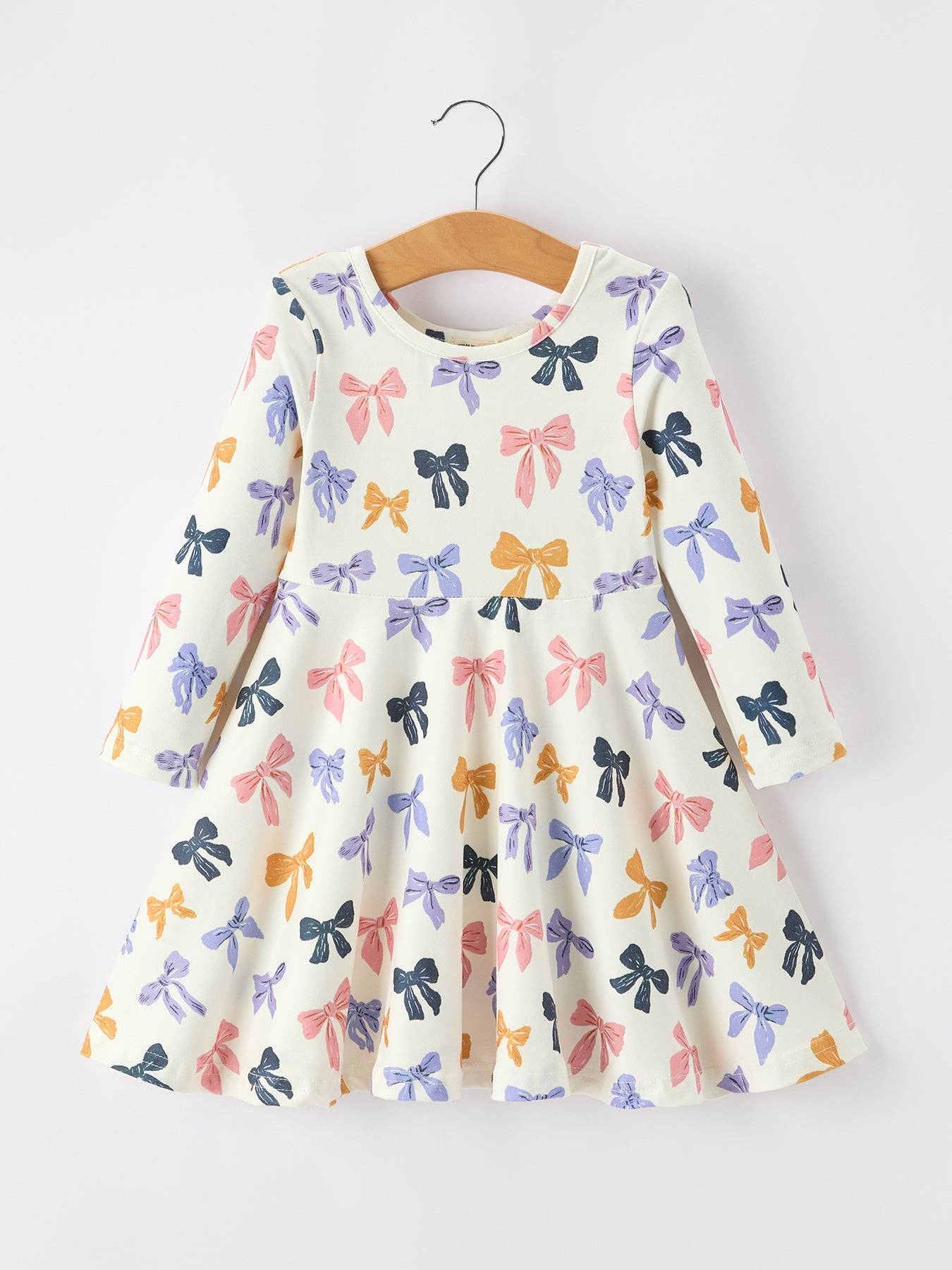 Fall Bow Girls Dress Long Sleeve Twirl Dress