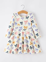 Fall Bow Girls Dress Long Sleeve Twirl Dress