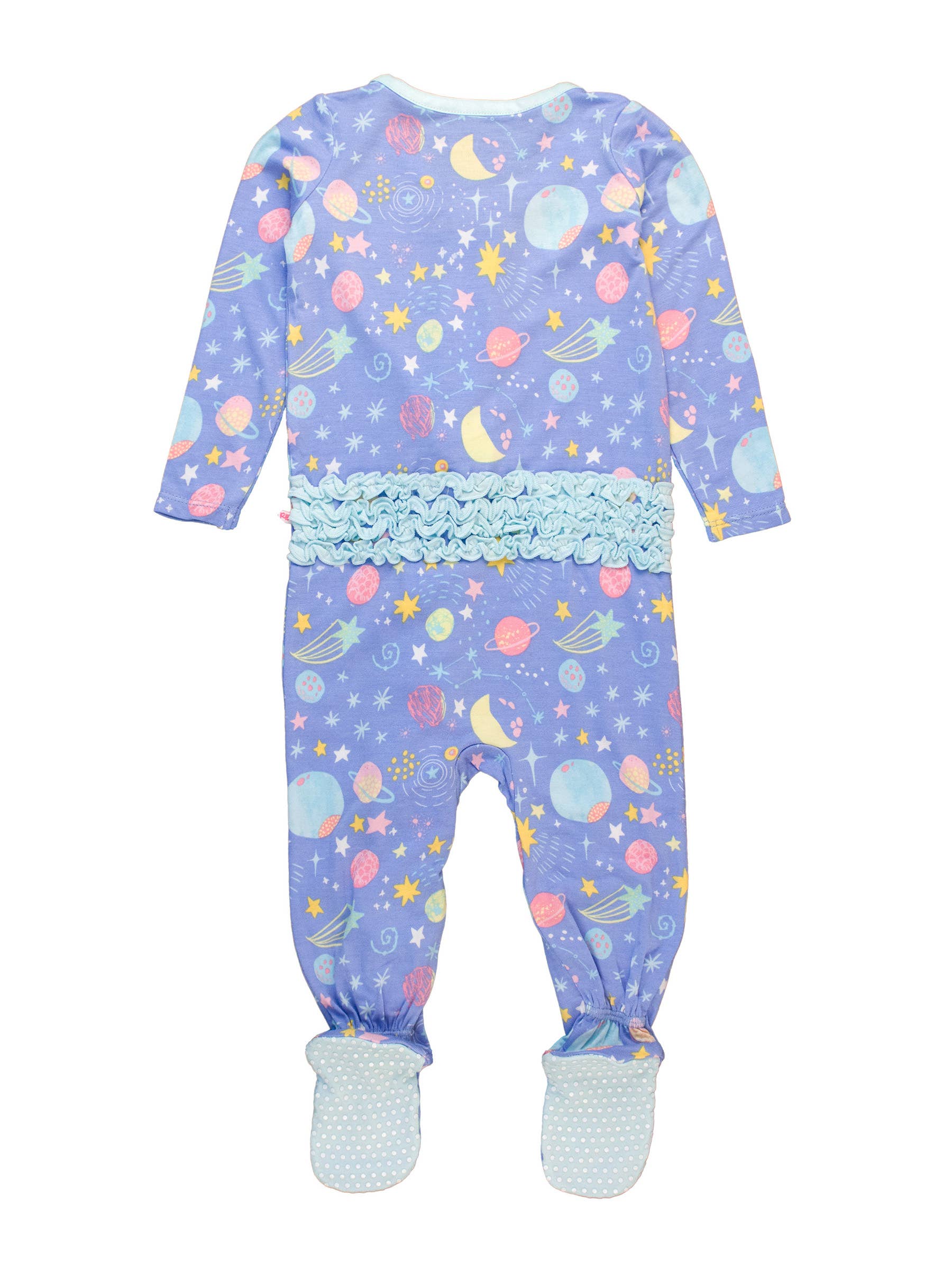 RuffleButts + RuggedButts - Baby Girls Starry Dreams Bamboo Viscose Footed Ruffle One Piece Pajama