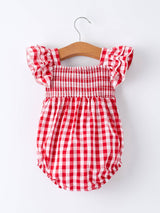 Summer Plaid Smocked Ruffle Girl Romper Sibling Outfits