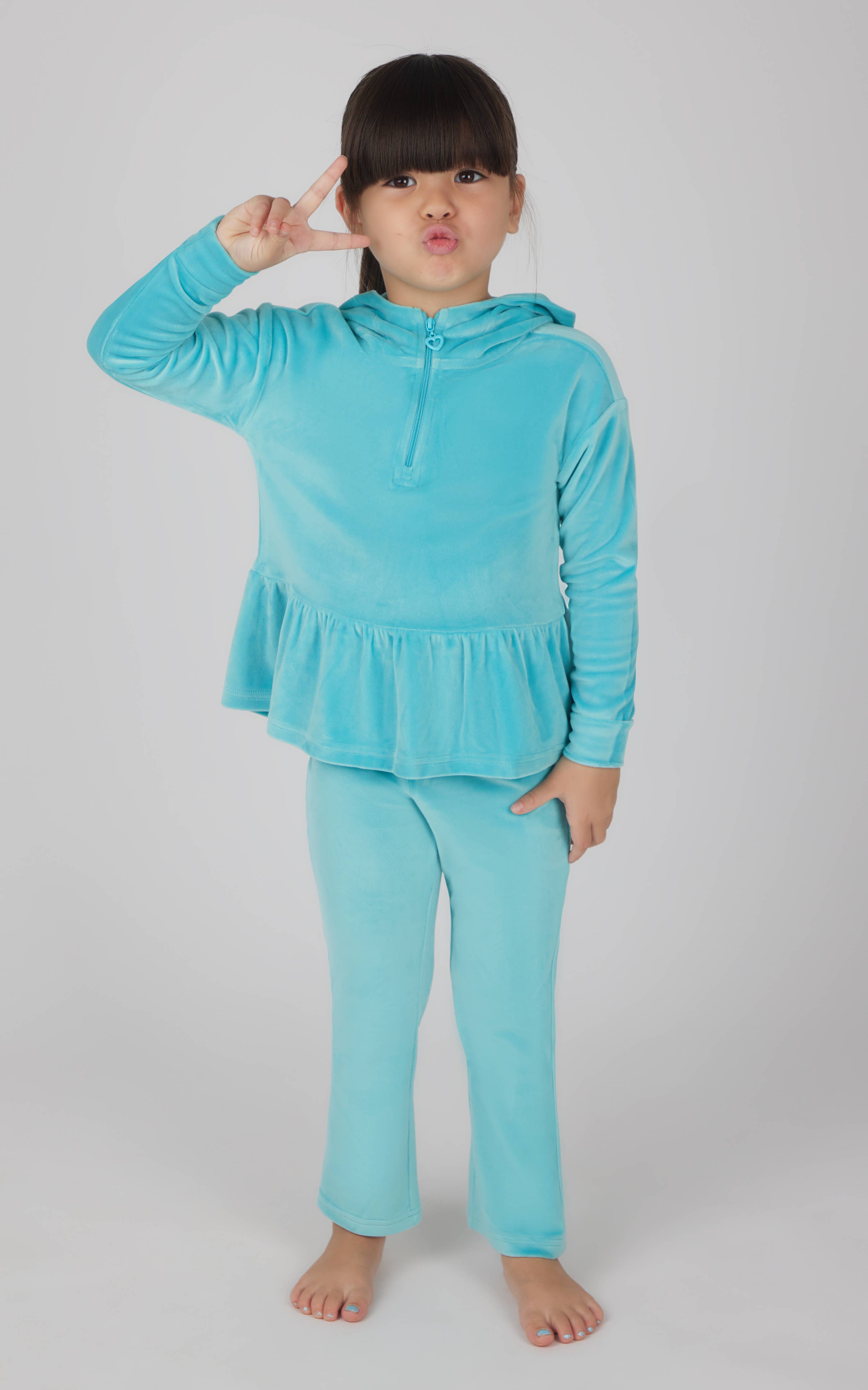 Toddler Girl Velour Hoodie Jacket, Flare Pant, Scrunchie Set