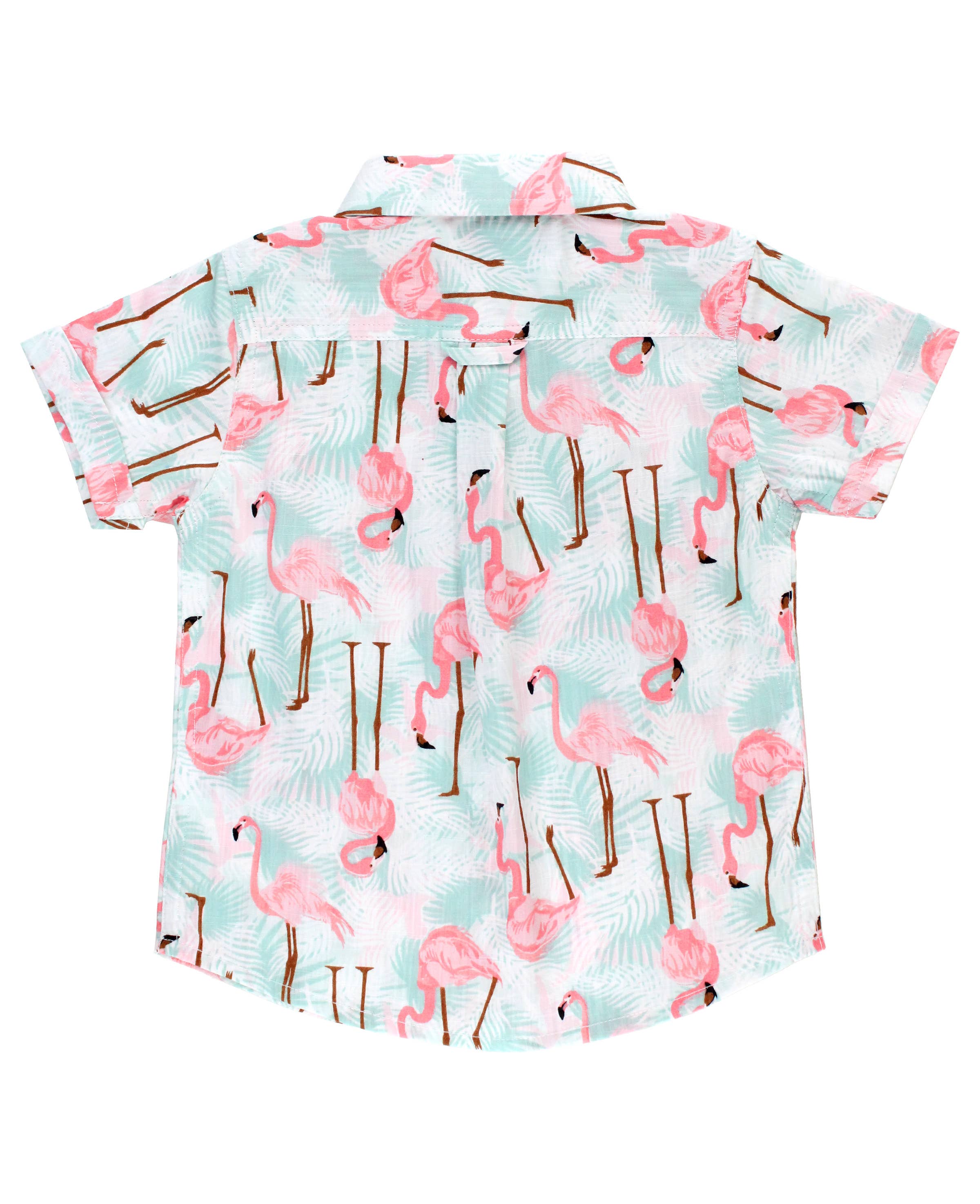 Boys Vibrant Flamingo Short Sleeve Button Down Shirt