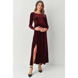 Velvet Long Sleeve Maternity Midi Dress