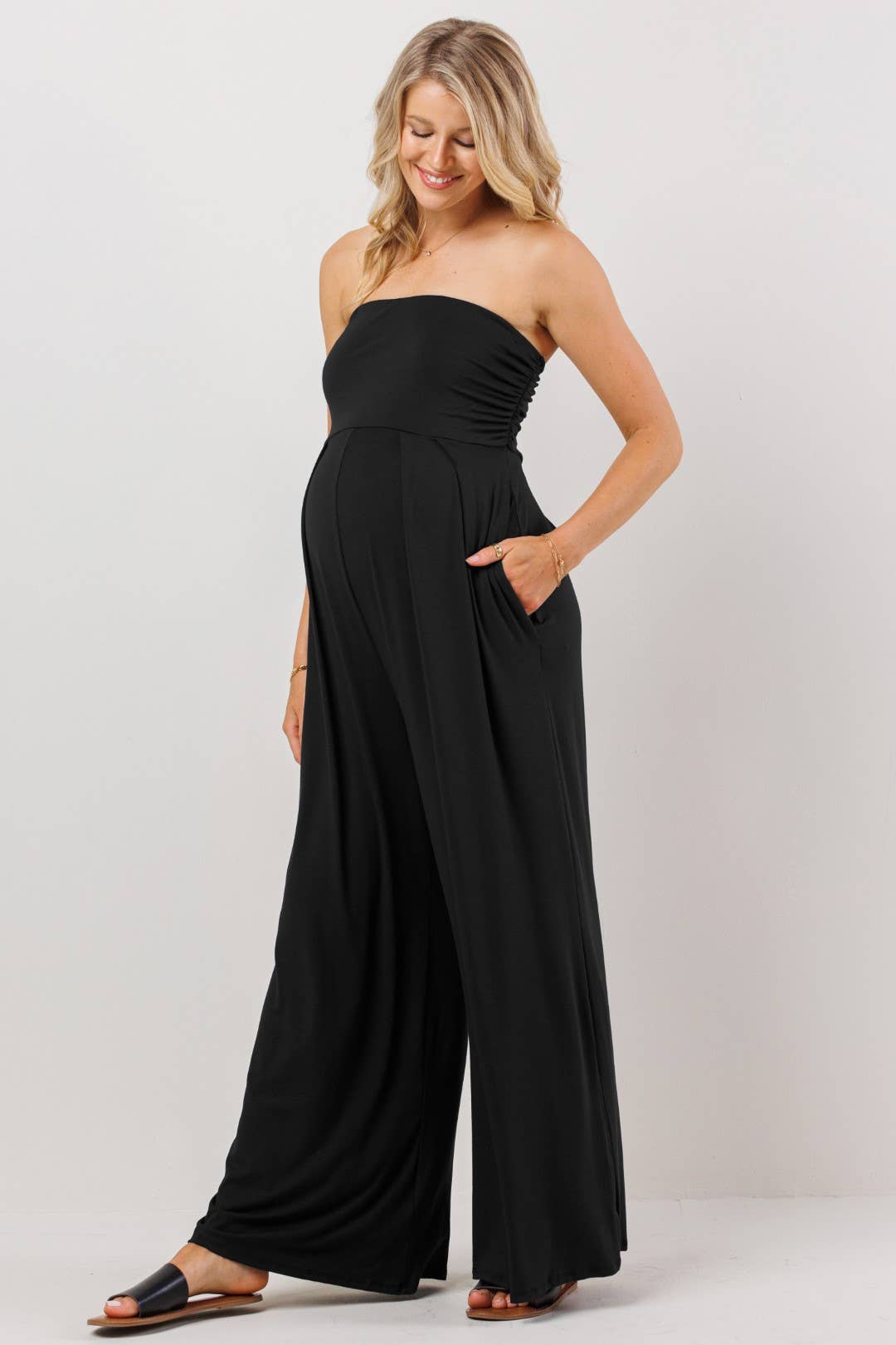 Strapless Tube Maternity Wide-leg Jumpsuit