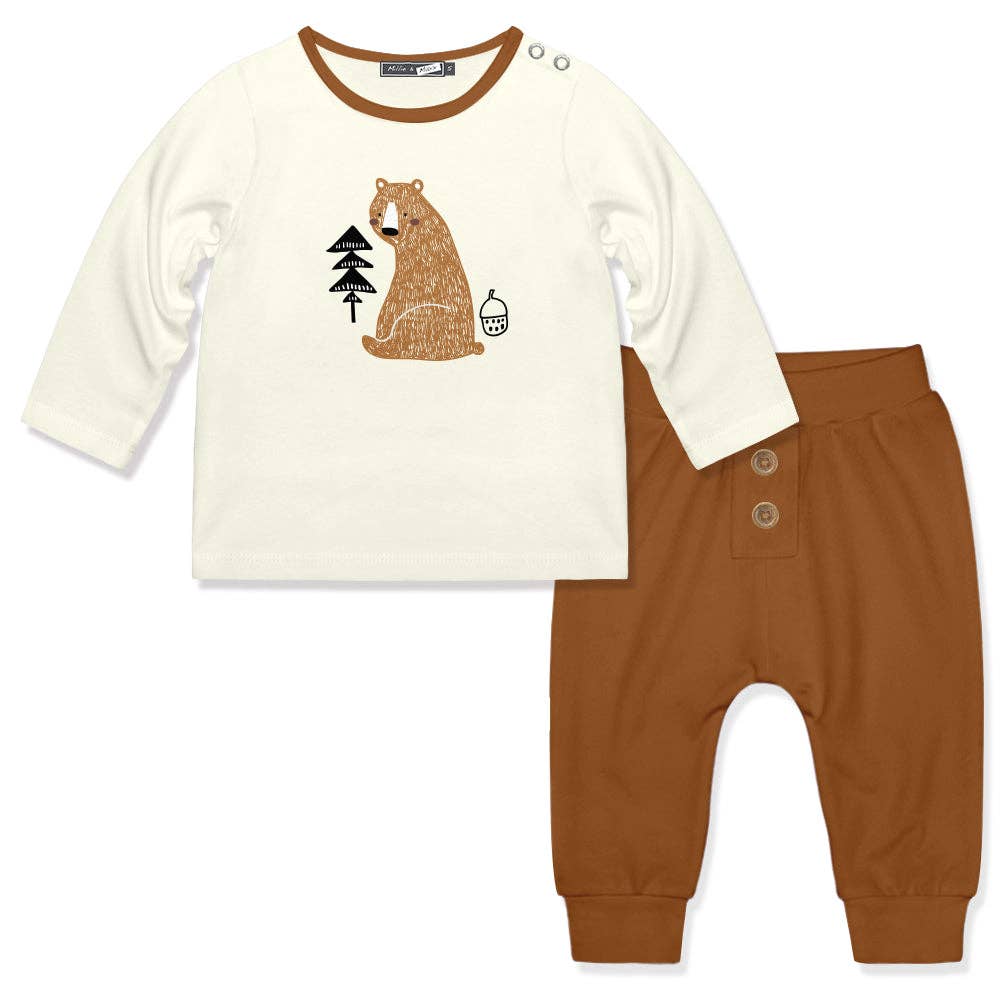 Baby  Caramel Cafe Beary Good Button-Snap Tee & Joggers