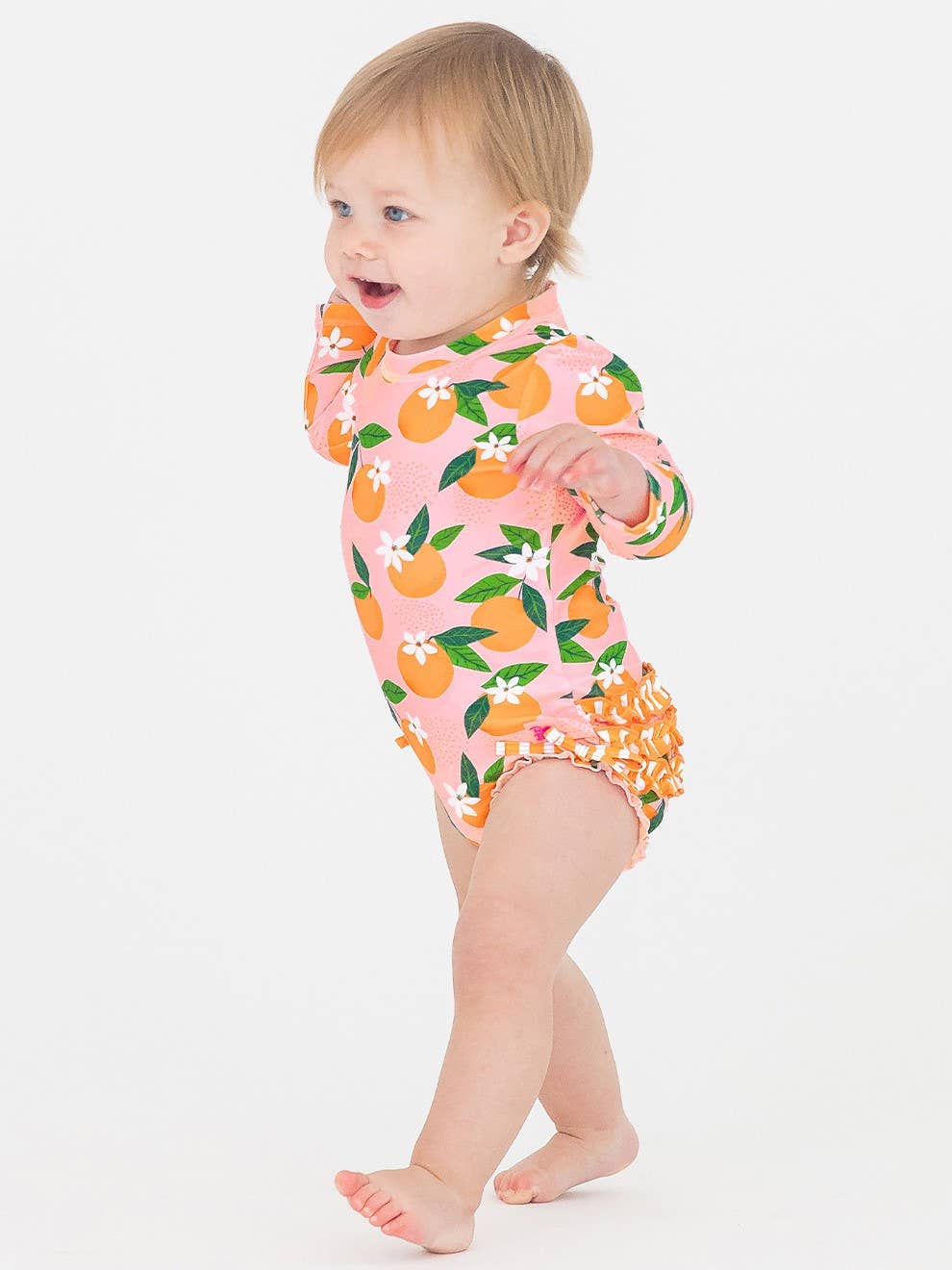 Baby Girls Orange You The Sweetest Long Sleeve One Piece Rash Guard