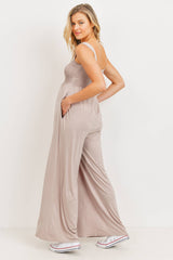 Sleeveless Smocked Maternity Wide-Leg Jumpsuit
