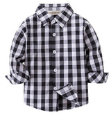 Black Plaid Long Sleeve Boy Cotton Button-Down Dress Shirt