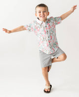 Boys Vibrant Flamingo Short Sleeve Button Down Shirt