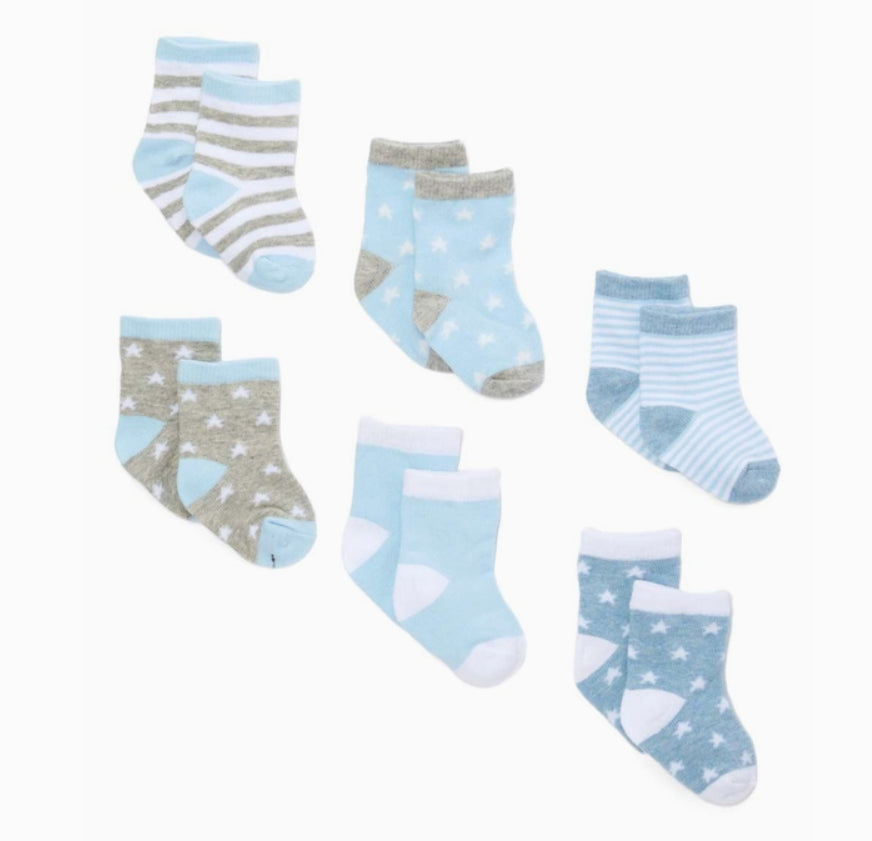 Stars 6 Pack Socks - Blue 0-6M