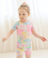 Vaenait Baby - Bamboo Tie Dyeing Tropical Neon Pink Short Sleeve PJs