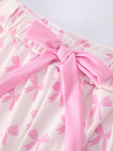 Mommy & Me Pink Bow Print Ruffle Pajama Set