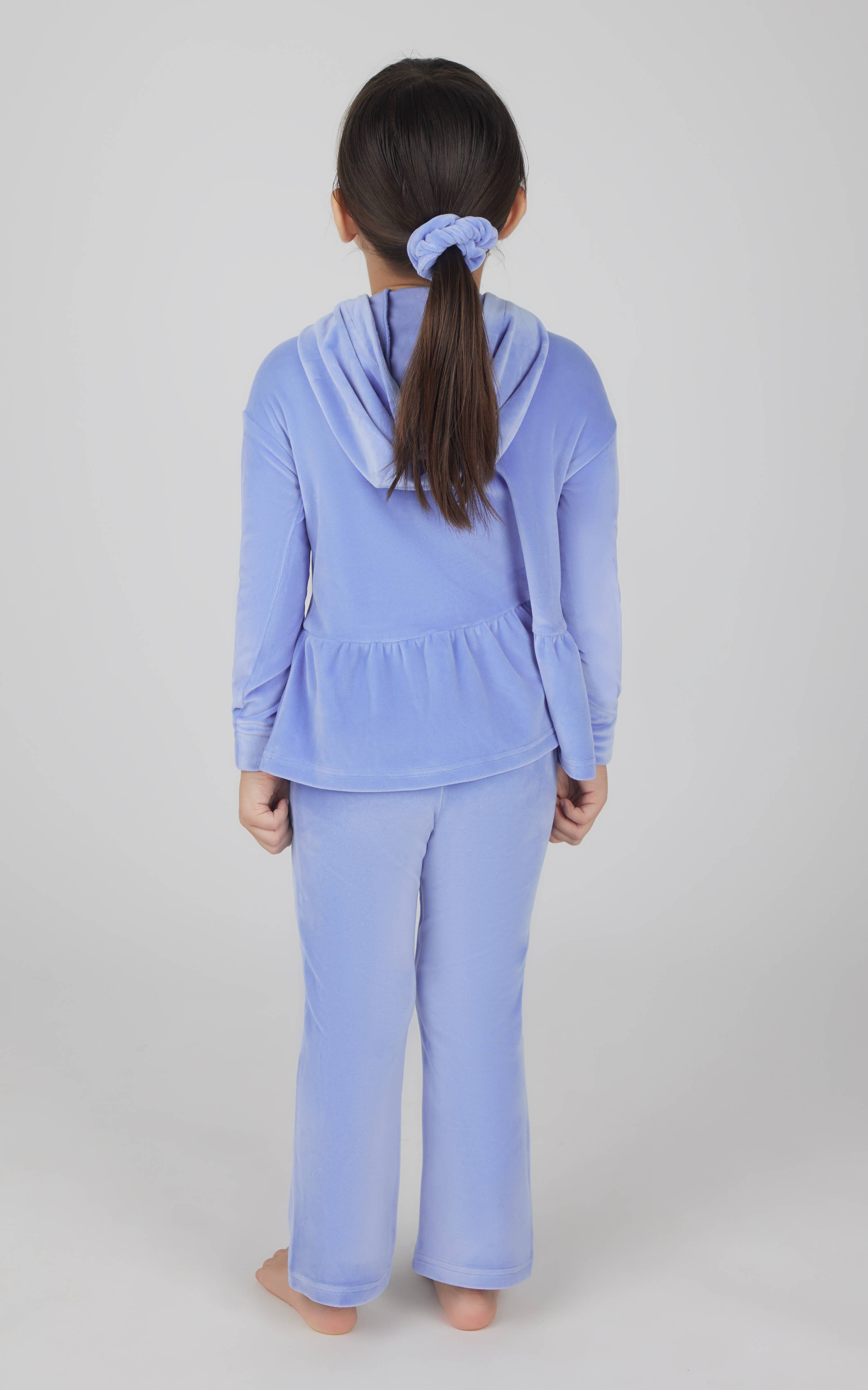 Toddler Girl Velour Hoodie Jacket, Flare Pant, Scrunchie Set