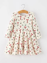 Girls Christmas Bow & Berry Print Twirl Dress