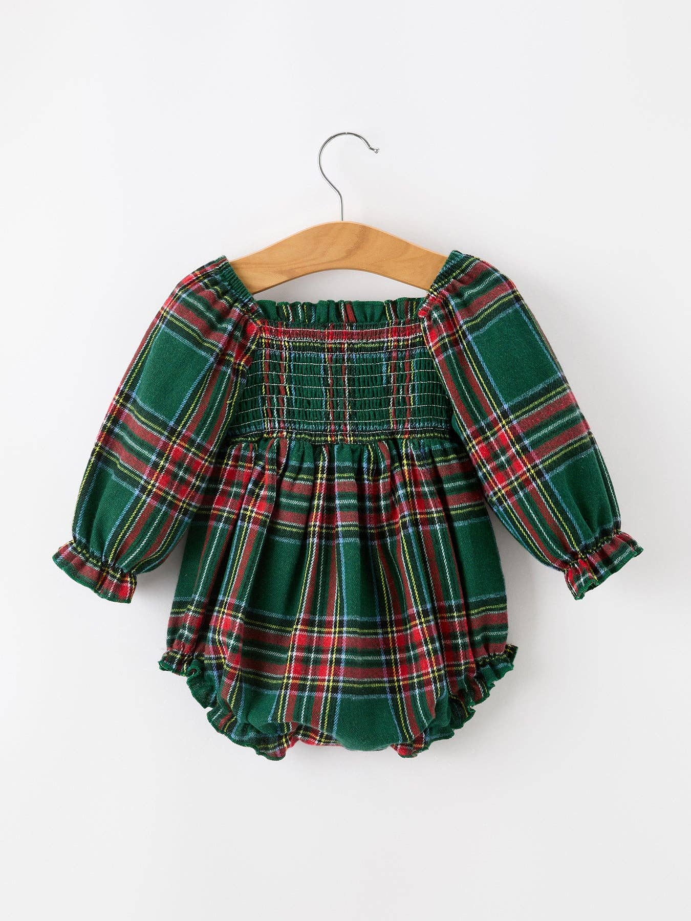 Plaid Smocked Baby Girl Bubble Romper