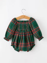 Plaid Smocked Baby Girl Bubble Romper