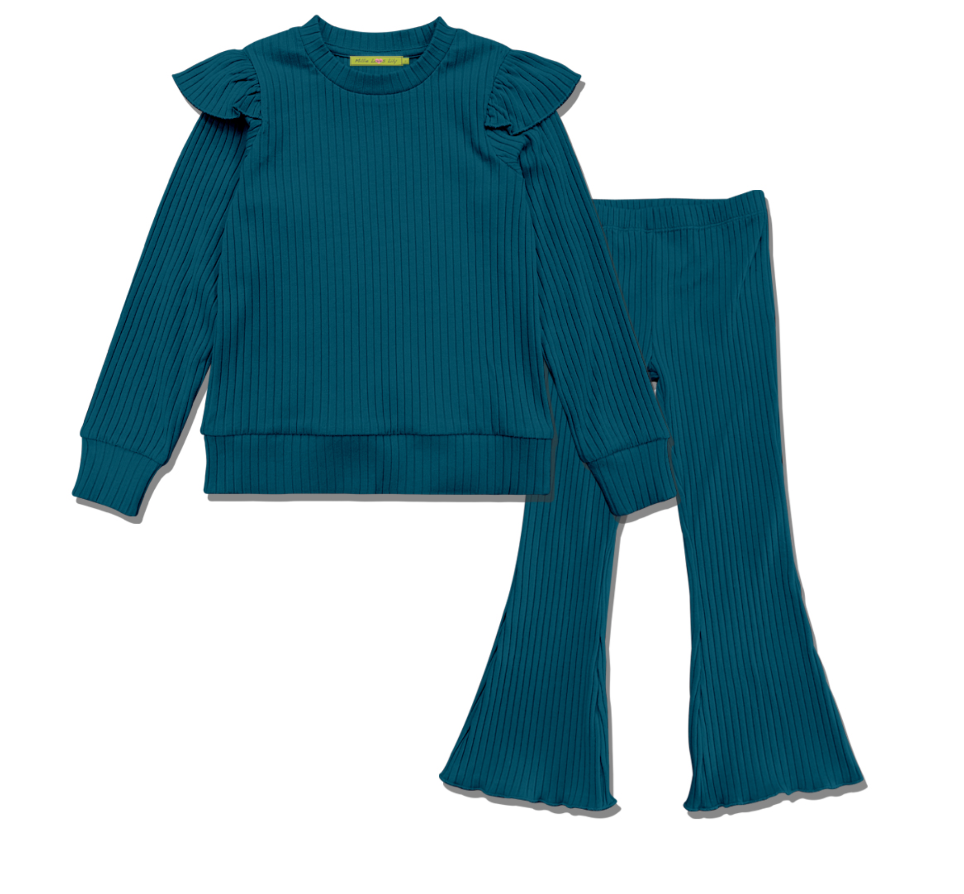 Girls Midnight Ribbed Top & Flare Leggings