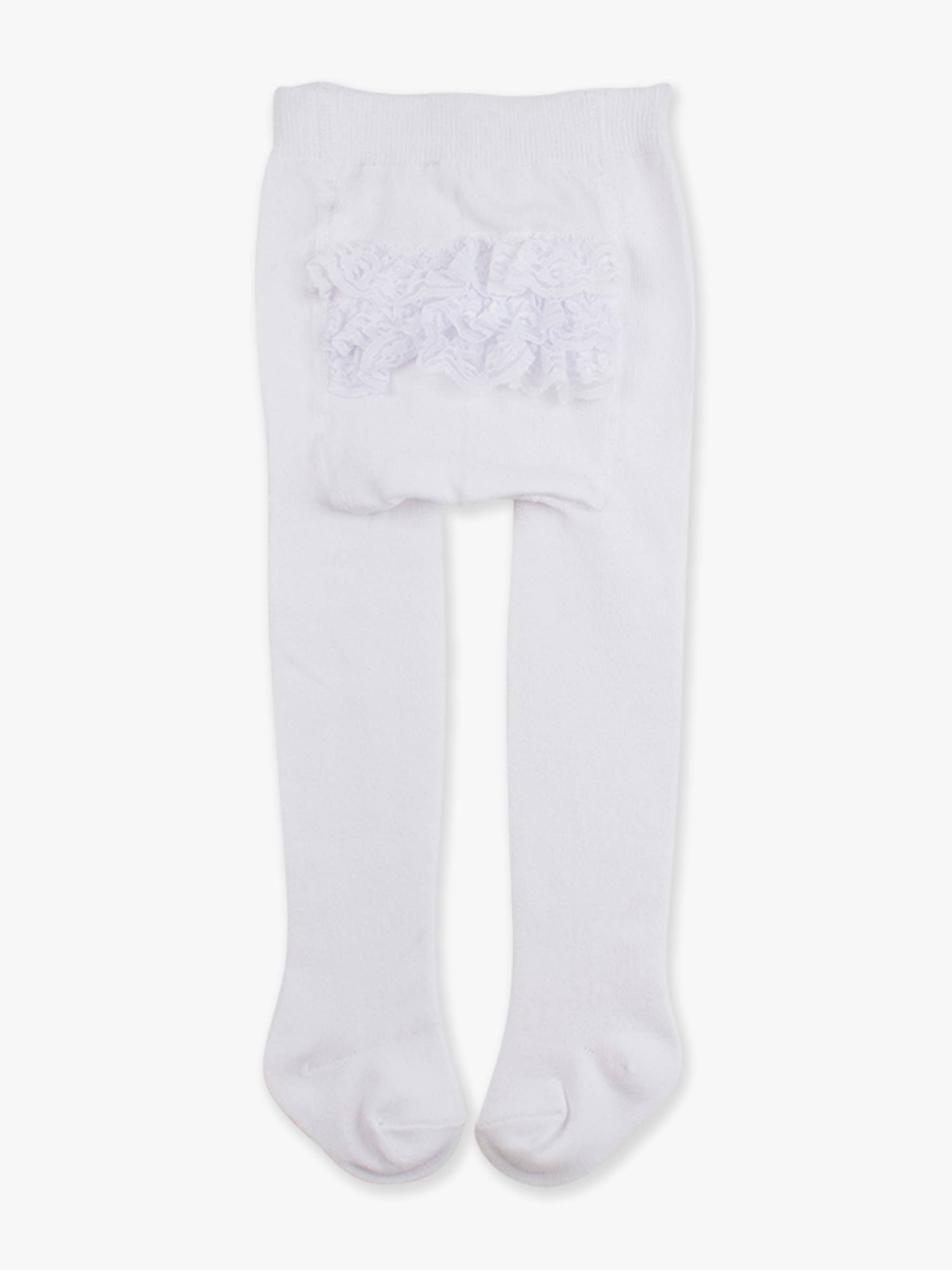 Girls White Footed RuffleButt Tights