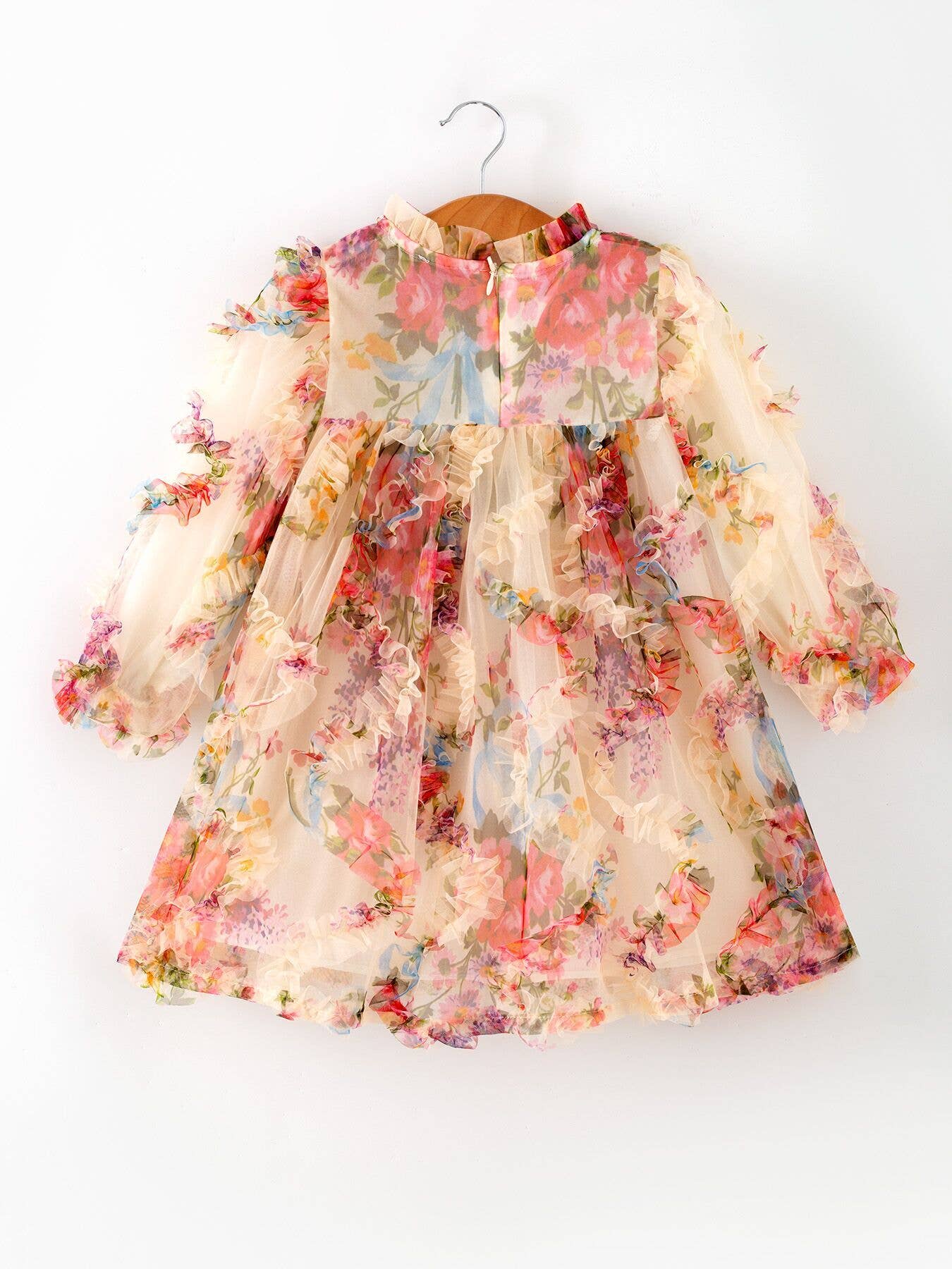 Pastel Flower Ruffle Layered Girls Dress