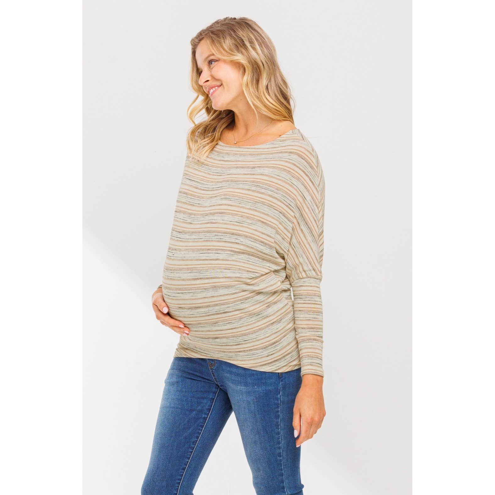 Striped Boatneck Long Sleeve Maternity Knit Top