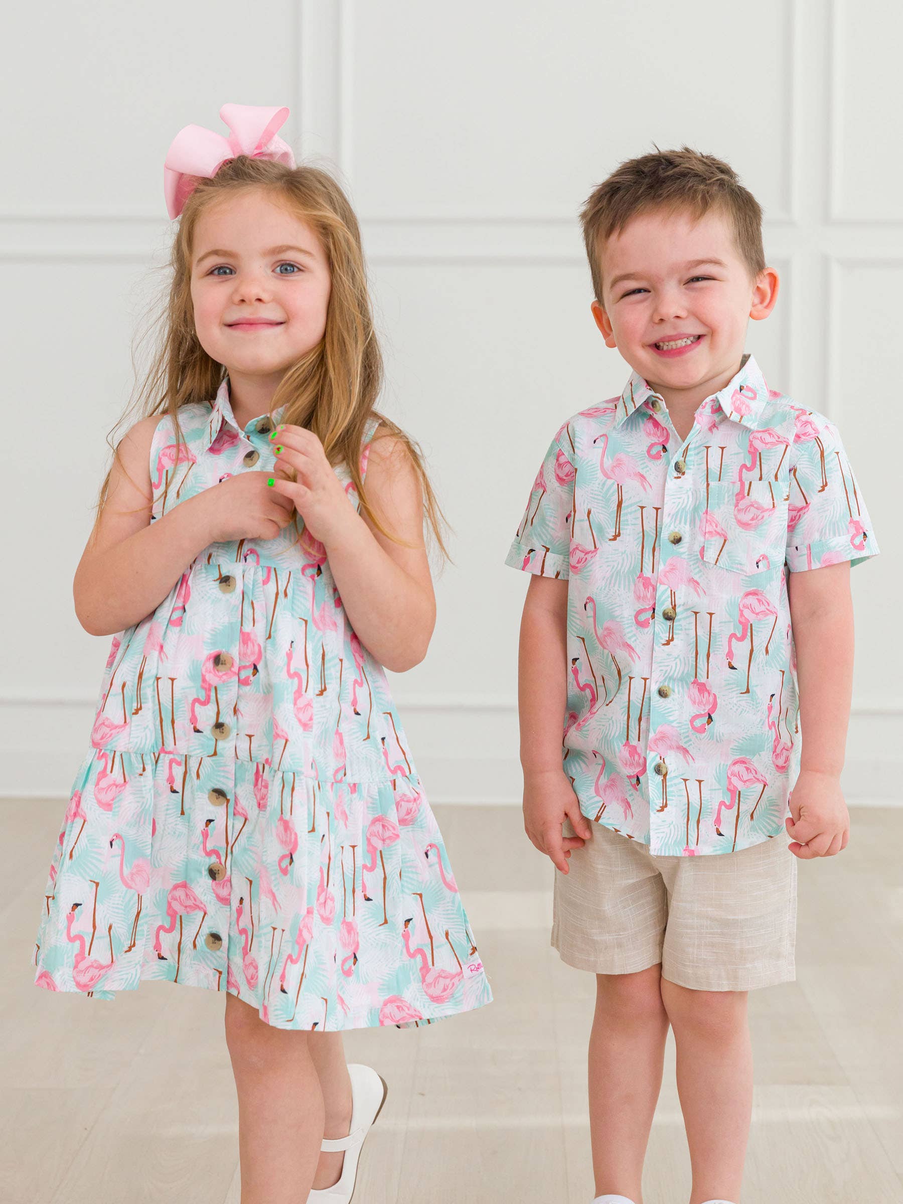 Boys Vibrant Flamingo Short Sleeve Button Down Shirt