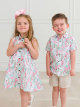 Boys Vibrant Flamingo Short Sleeve Button Down Shirt