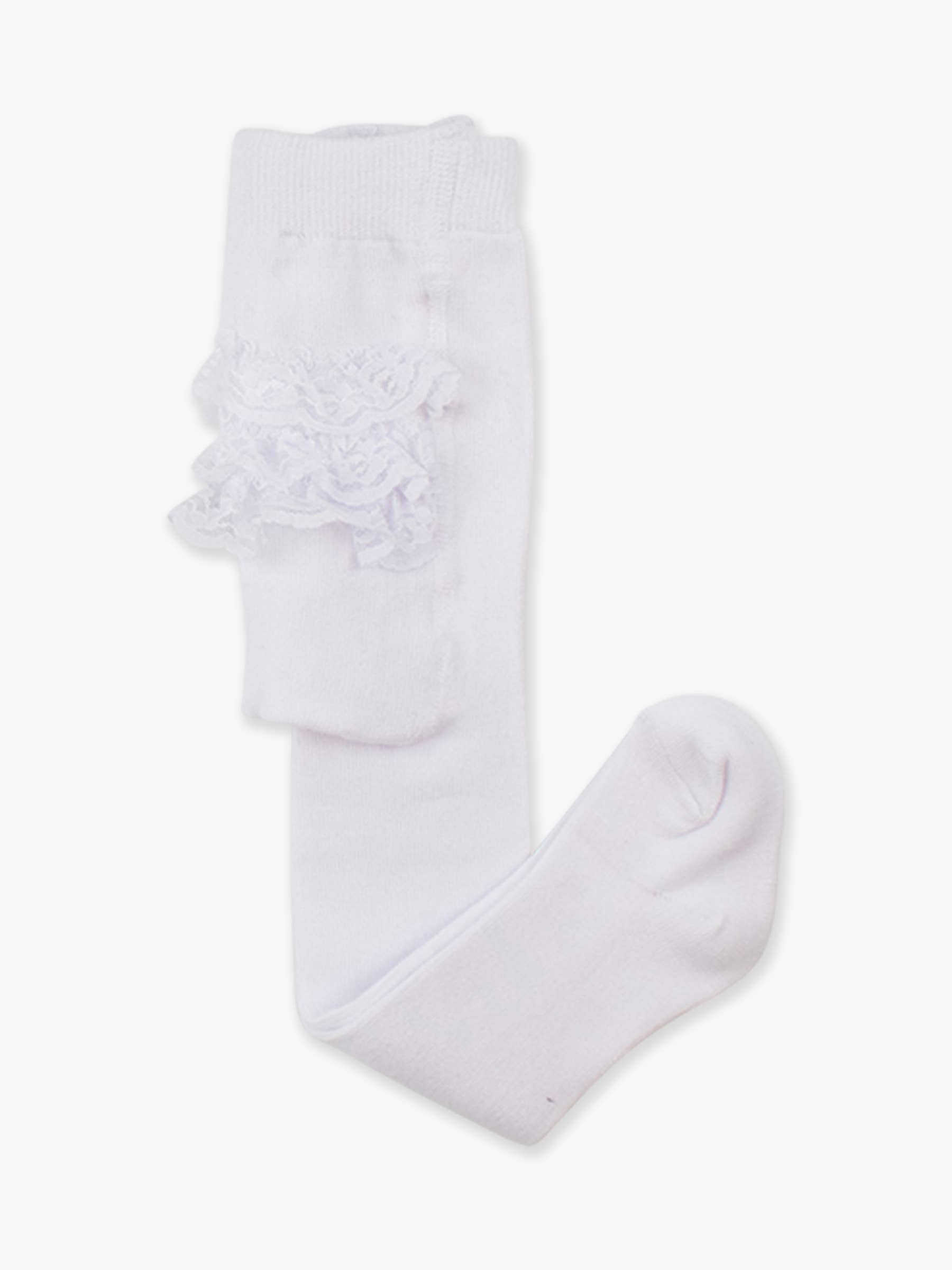 Girls White Footed RuffleButt Tights
