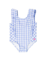 Girls Periwinkle Blue Gingham Waterfall One Piece