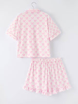 Mommy & Me Pink Bow Print Ruffle Pajama Set