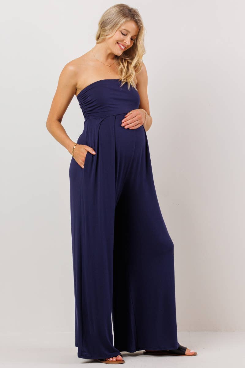 Strapless Tube Maternity Wide-leg Jumpsuit