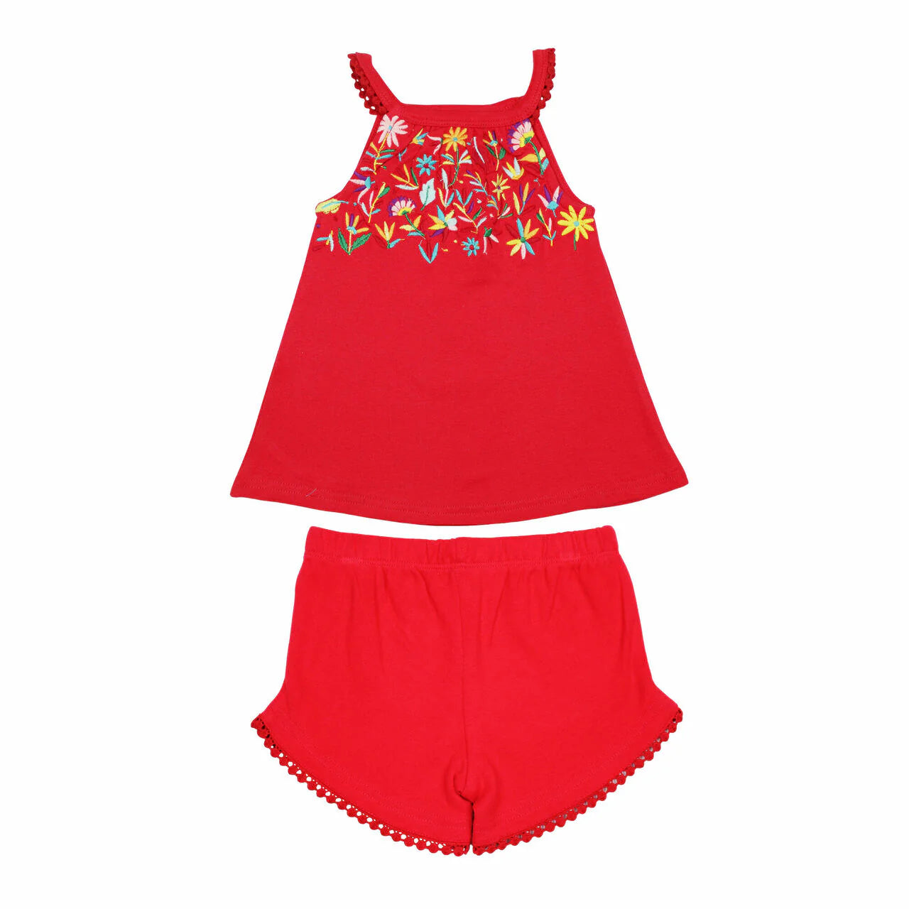 Kids' Organic Embroidered Tank & Tap Short Set in Chili Pepper Floral 18/24M