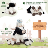 Cow 4Pcs Plush Toy Set, Mommy Cow Stuffed Animal with 3 Adorable Calf Babies in Mom's Belly, 20" Soft Farm Aniaml