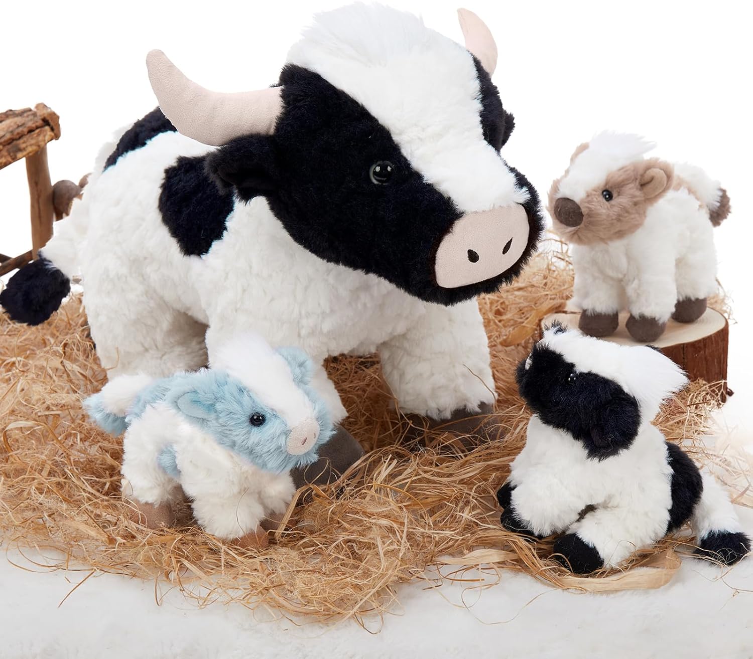 Cow 4Pcs Plush Toy Set, Mommy Cow Stuffed Animal with 3 Adorable Calf Babies in Mom's Belly, 20" Soft Farm Aniaml