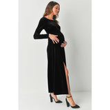 Velvet Long Sleeve Maternity Midi Dress