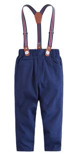 Navy Classic Boy Cotton Chino Long Pants with Suspenders