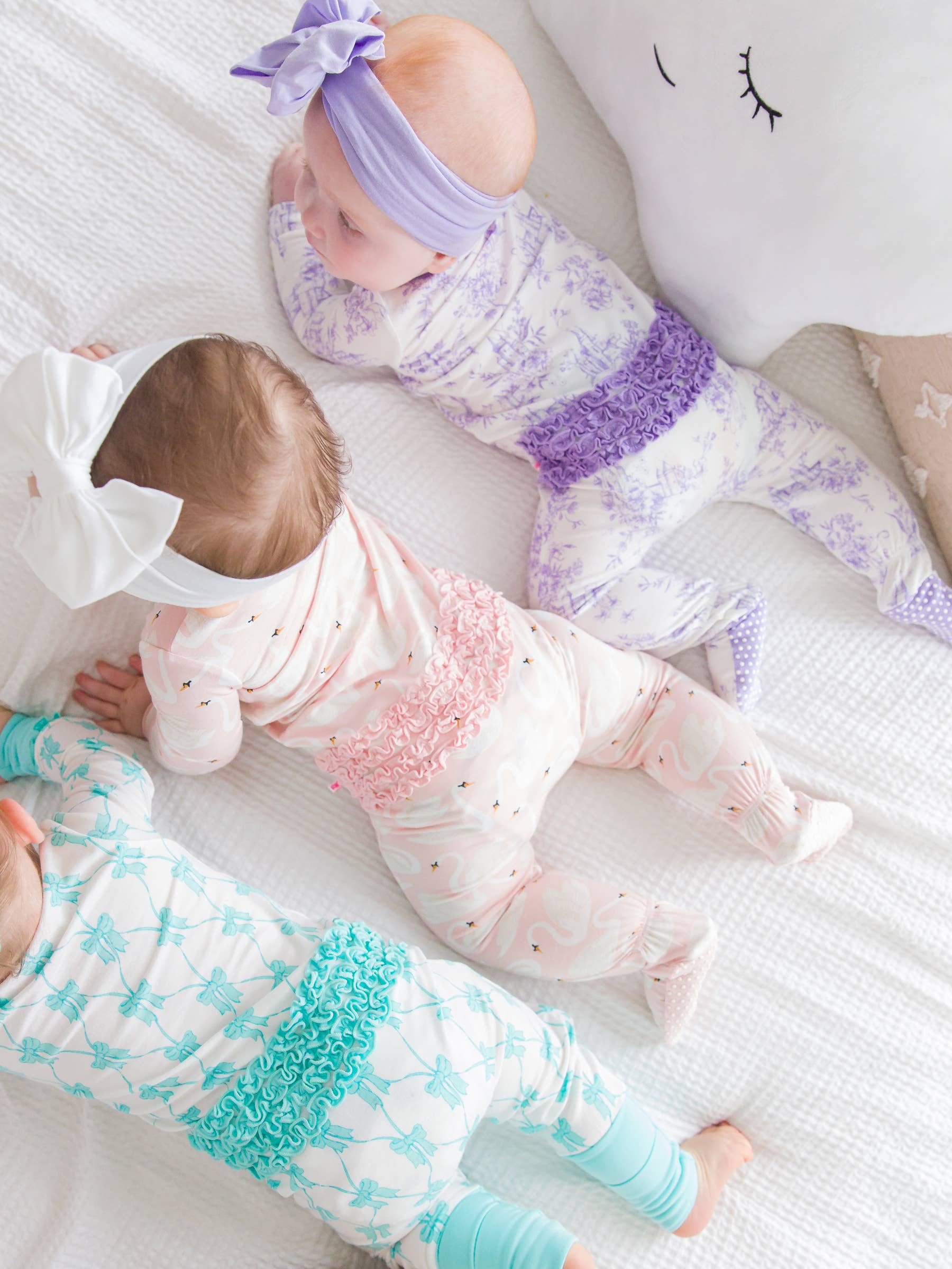 RuffleButts + RuggedButts - Baby Girls Swan Lake Dream Bamboo Viscose Footed Ruffle One Piece Pajama