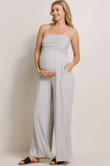 Strapless Tube Maternity Wide-leg Jumpsuit