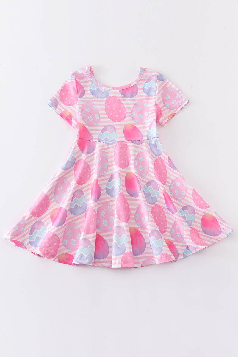 Pink Striped Egg Print Twirl Dress