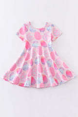 Pink Striped Egg Print Twirl Dress