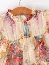 Pastel Flower Ruffle Layered Girls Dress