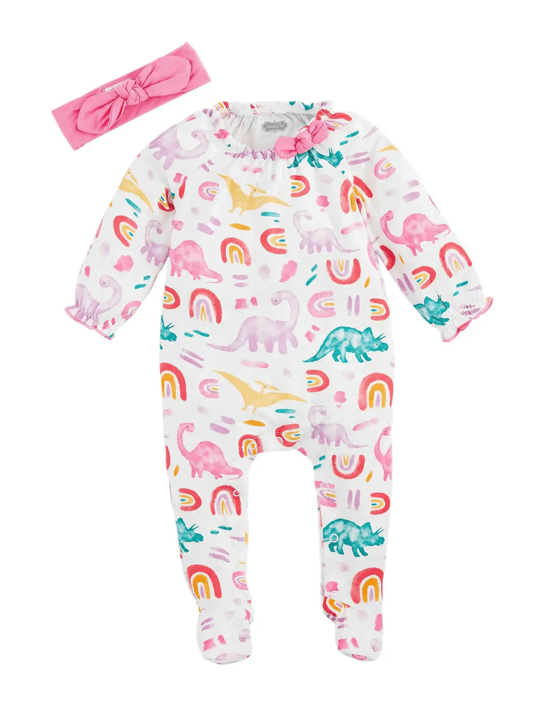 Pink Dino Sleeper & Headband Set- 0-3M