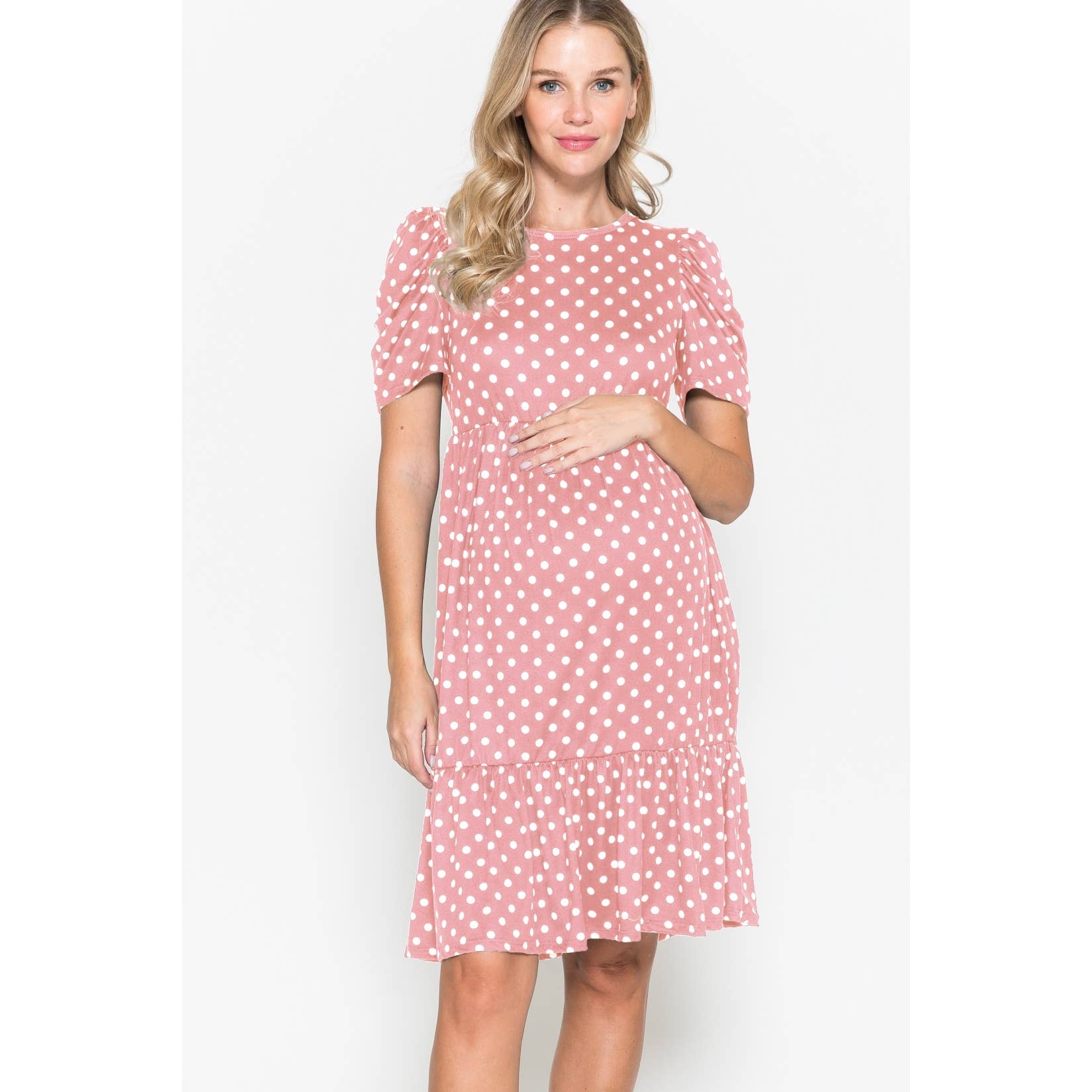 Maternity Polka Dot Babydoll Midi Dress