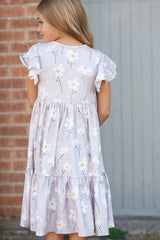 Spring Floral Flutter Sleeve Twirl Dress