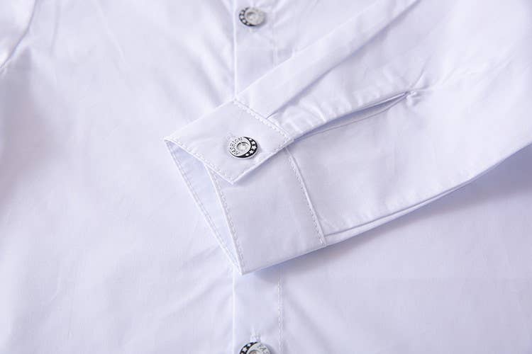 White Long Sleeve Boy Cotton Button-Down Dress Shirt